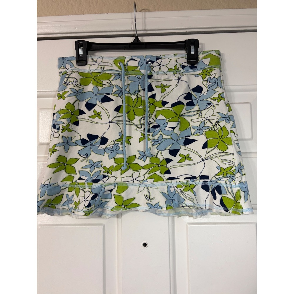 OP | Tropical Floral Ruffle Mini Skirt | Large || Blue Green White|